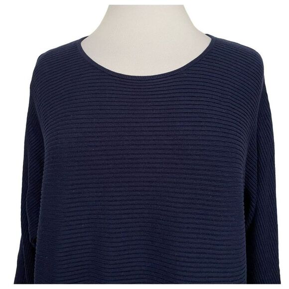 Chico's Navy Mini Rib Pullover Sweater Sz 3 L/XL Dolman Sleeve Classic Preppy - Picture 2 of 5